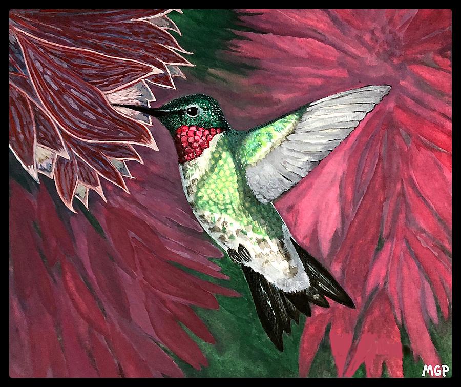 Ruby Throated Hummingbird W/ Border Painting