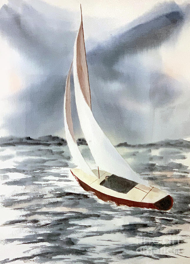 Rudderless in Reality--Sailboat Watercolor Painting by Catherine Ludwig Donleycott