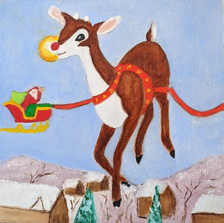 Christmas Painting - Rudolph by Judy Jones