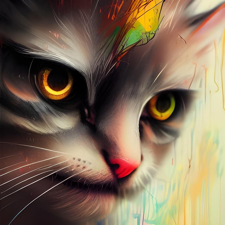 Rudolph the Red Nosed Cat Digital Art by Beverly Read
