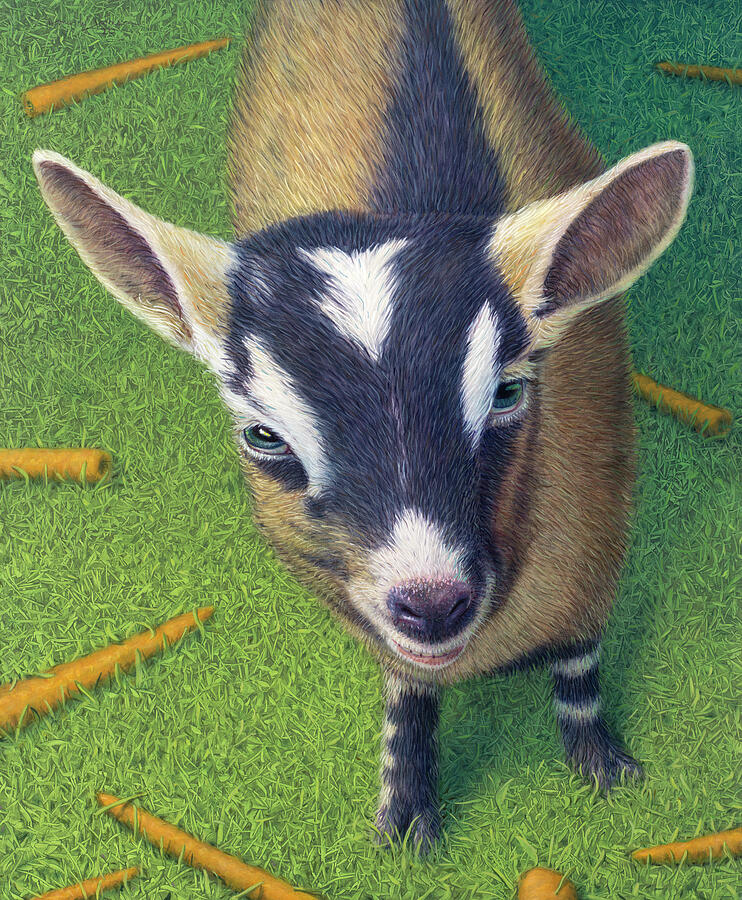 Nature Painting - Little goat with carrots by James W Johnson