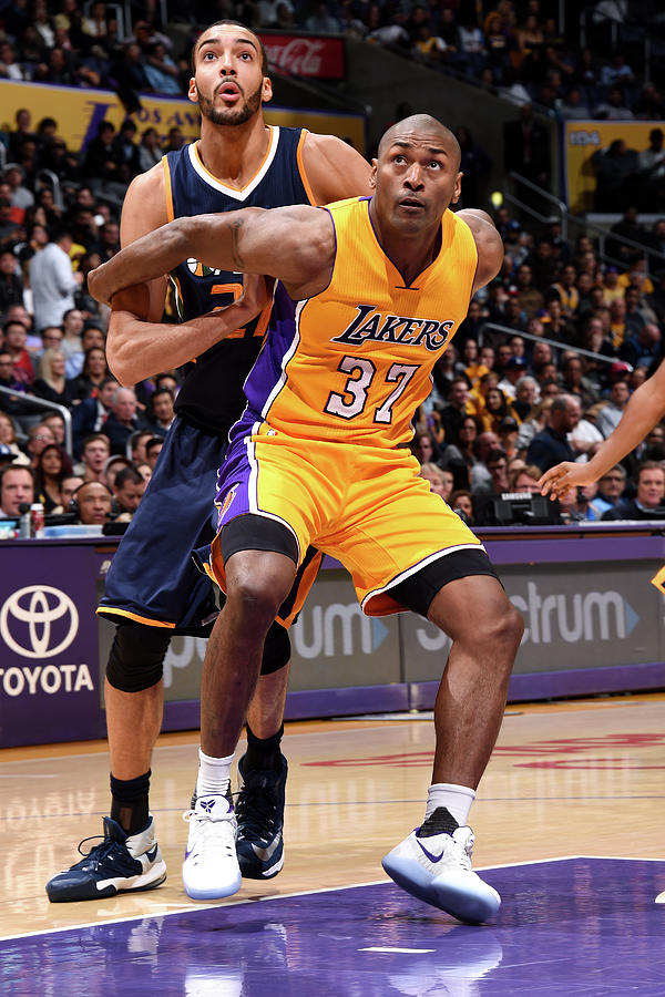 Rudy Gobert and Metta World Peace Photograph by Andrew D. Bernstein Rudy Gobert and Metta World Peace Photograph by Andrew D. Bernstein