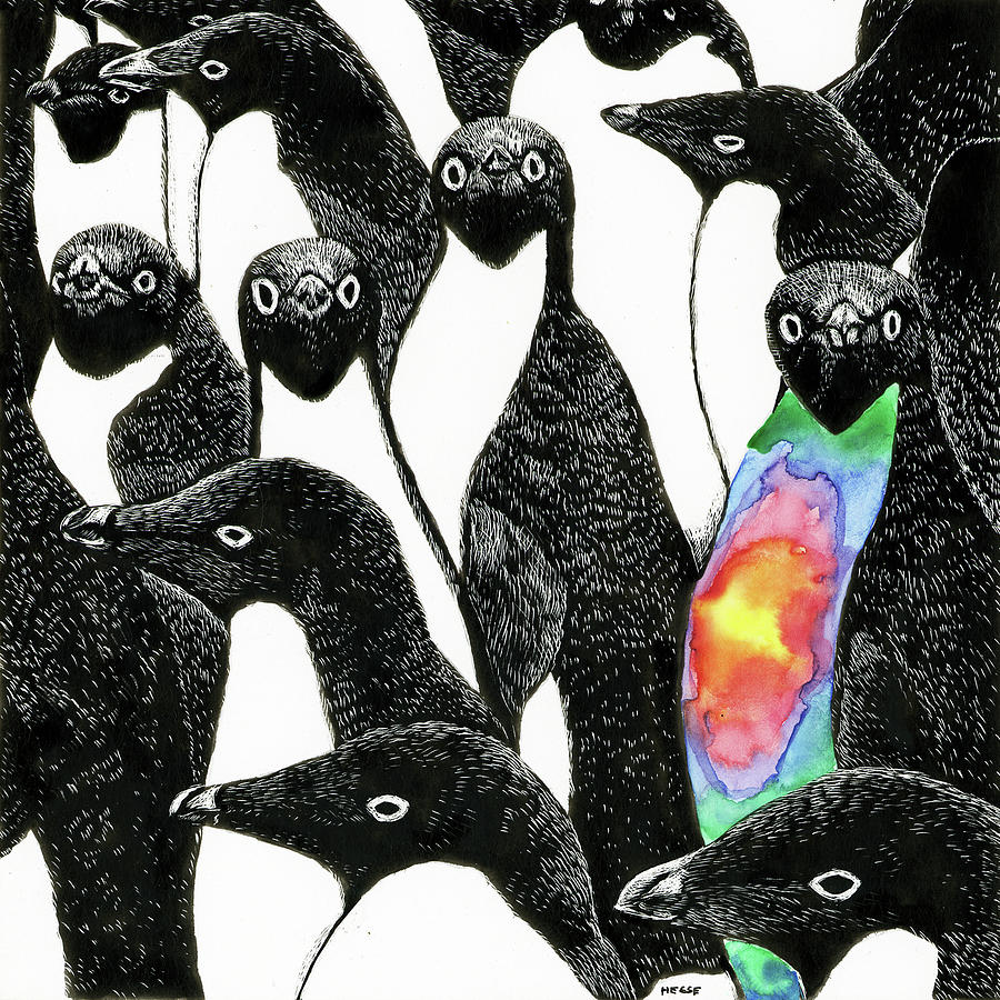 Penguin Mixed Media - Rudy was never content to blend in with the crowd by Robin Hesse