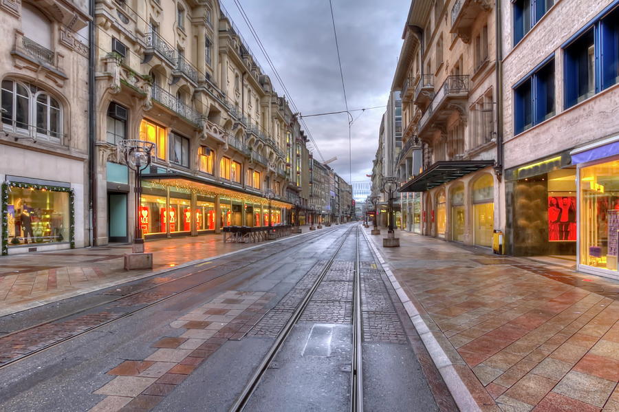 Rue de la Croix dOr in downtown Geneva, Switzerland, HDR Photograph by Elenarts - Elena Duvernay photo