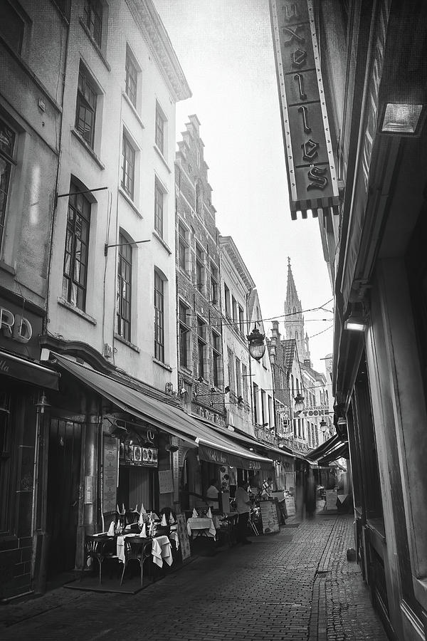 Rue Des Bouchers Brussels Belgium Black and White  Photograph by Carol Japp