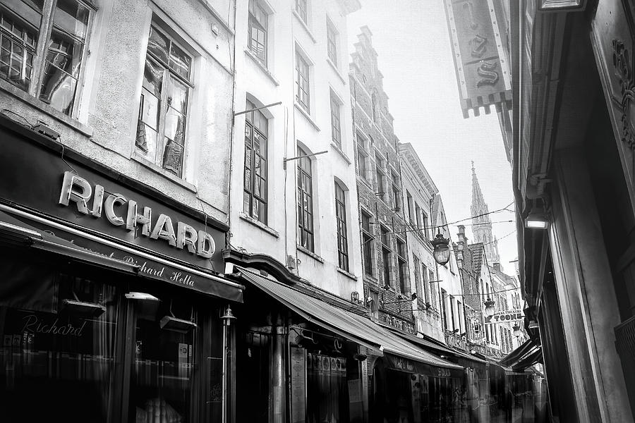 Rue Des Bouchers Brussels Old Town Black and White  Photograph by Carol Japp