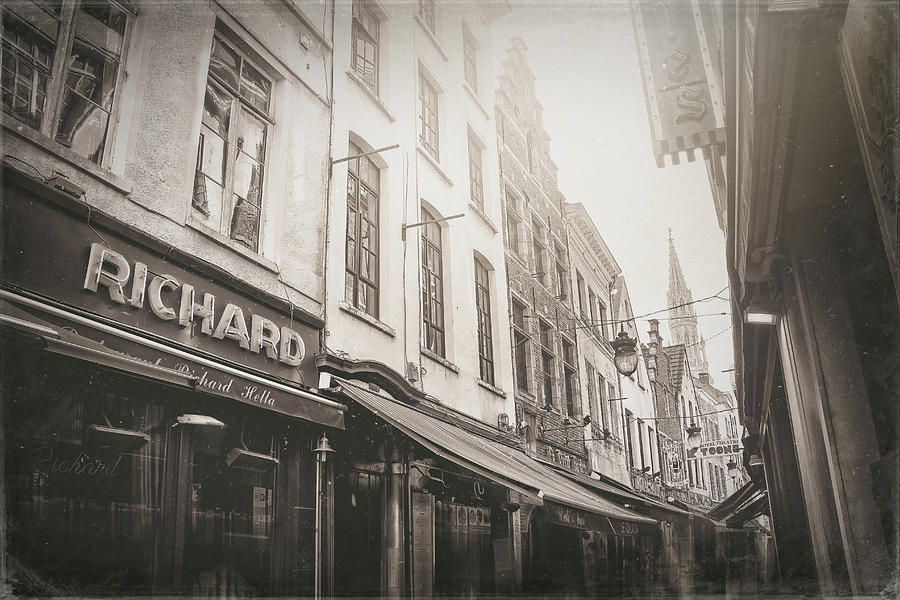Rue Des Bouchers Brussels Old Town Vintage Sepia  Photograph by Carol Japp