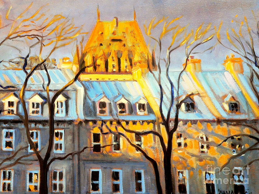 Sunset Painting - Rue St-Denis Quebec city by Louise Lavallee