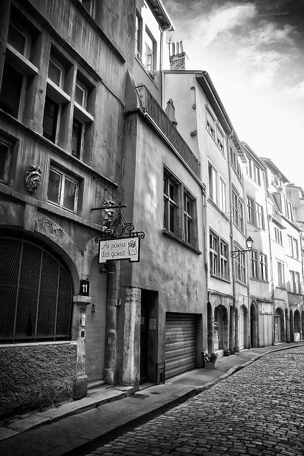 Rue St Georges Vieux Lyon France Black and White  Photograph by Carol Japp