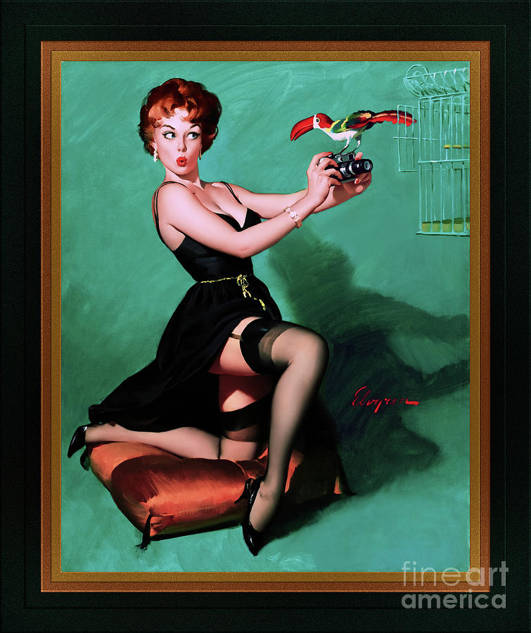 Ruffled Feathers by Gil Elvgren Remastered Xzendor7 Vintage Art Reproductions Painting by Xzendor7