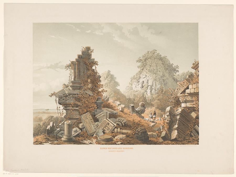 Ruin of Tjandi Lora Djongrang, Cornelis Springer, after Adrianus Johannes Bik, 1852 - 1856 Painting by Artistic Rifki