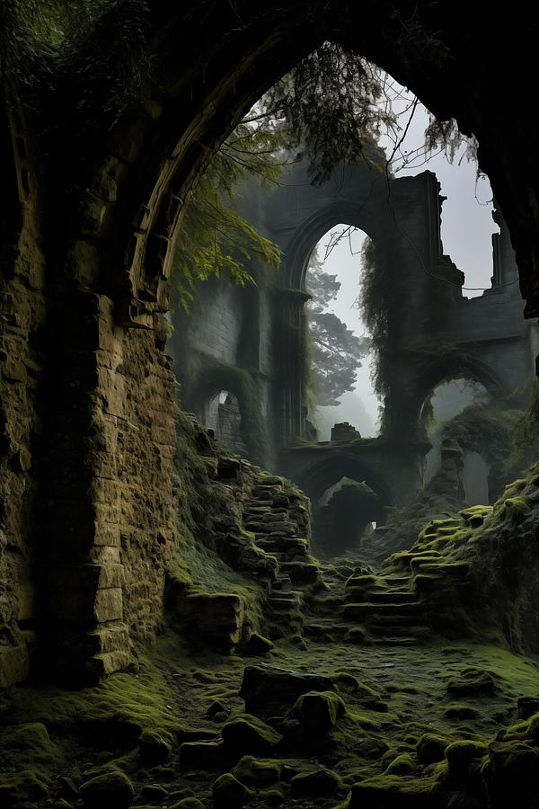 Mist-shrouded Ruined Castle Digital Art
