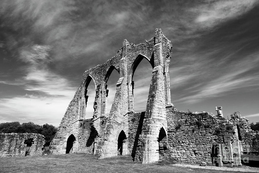 Ruined church at Bayham Abbery in monochrome England Photograph by James Brunker