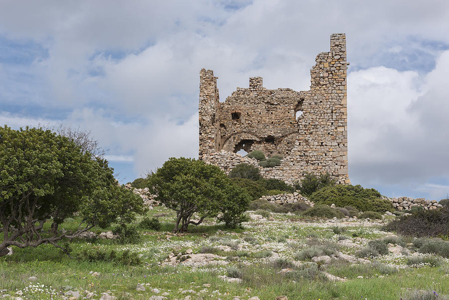 Ruins of the abandoned Dothia tower near Emporios village on Greek Island of Chios in springtime Photograph by Silkfactory