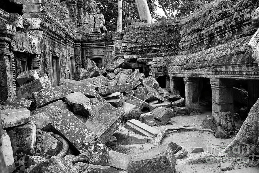 Ruins Ta Prohm Temple Cambodia BW  Photograph by Chuck Kuhn