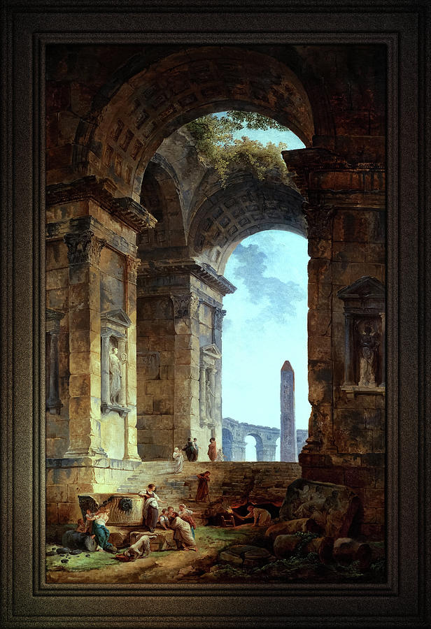 Ruins With An Obelisk In The Distance Fine Art Old Masters Reproduction Painting by Rolando Burbon