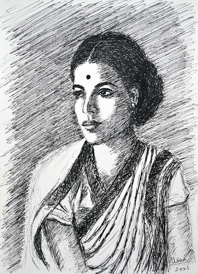 Rukmini Devi Arundale Drawing by Uma Krishnamoorthy