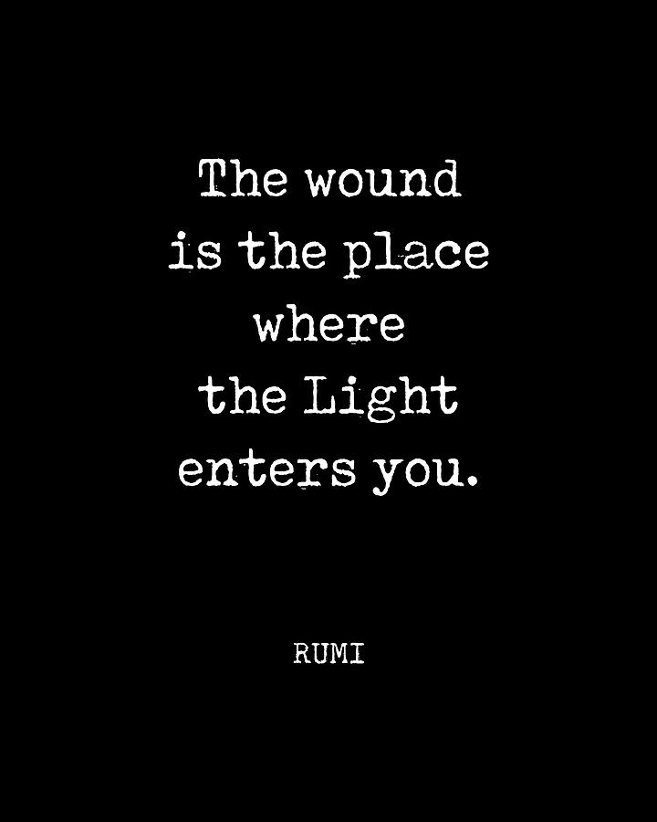 Rumi Quote Digital Art - Rumi Quote 01 - The Wound is the place where the light enters you - Typewriter Print - Black by Studio Grafiikka