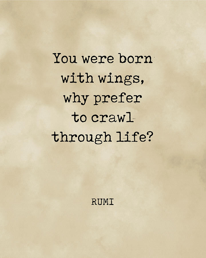 Rumi Quote 03 - You Were Born With Wings - Typewriter Print - Vintage Digital Art