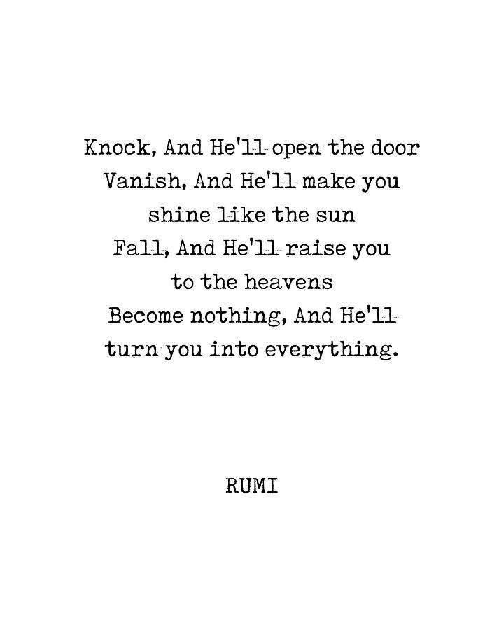 Rumi Quote 06 - Knock And Hell Open The Door - Typewriter Print Digital Art