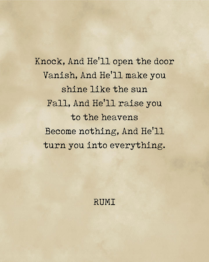Rumi Quote 06 - Knock And Hell Open The Door - Typewriter Print - Vintage Digital Art