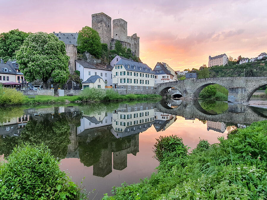 Runkel Castle and old stone bridge across the Lahn river in Runkel, Hesse, Germany Photograph by Frans Sellies