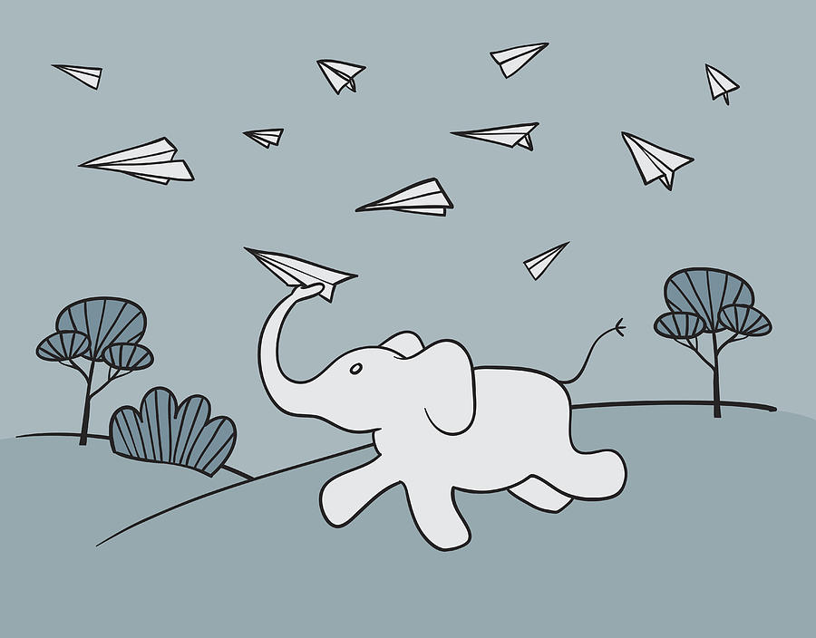 Running Elephant Launcher Paper Airplanes Drawing by Jobalou