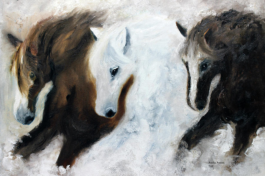 Running For Home In The Snow Painting by Barbie Batson