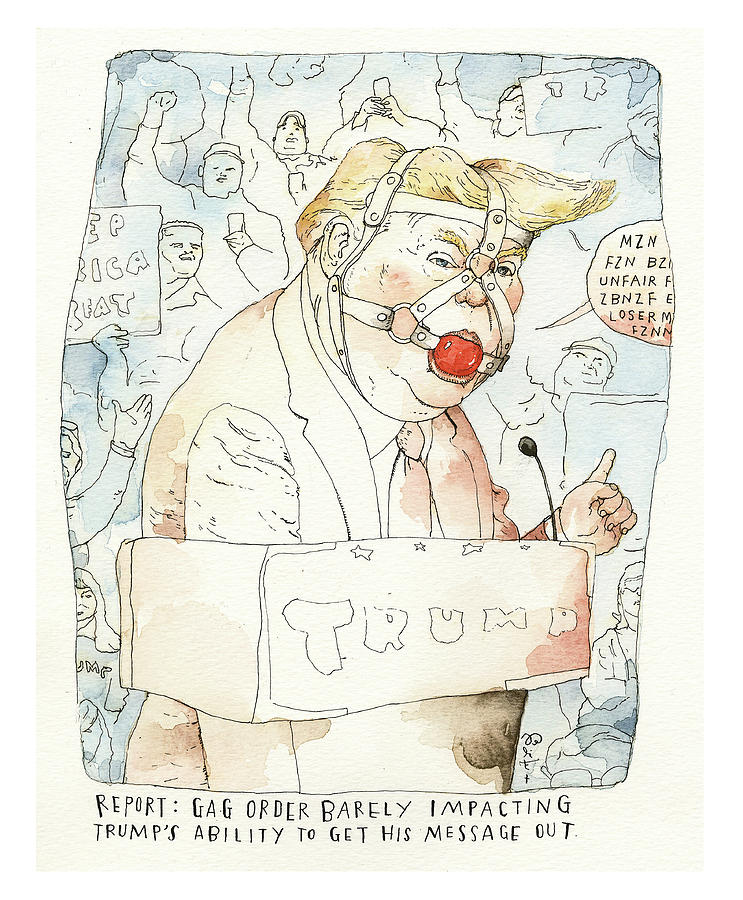 Running Gag Trump Speaks Painting by Barry Blitt