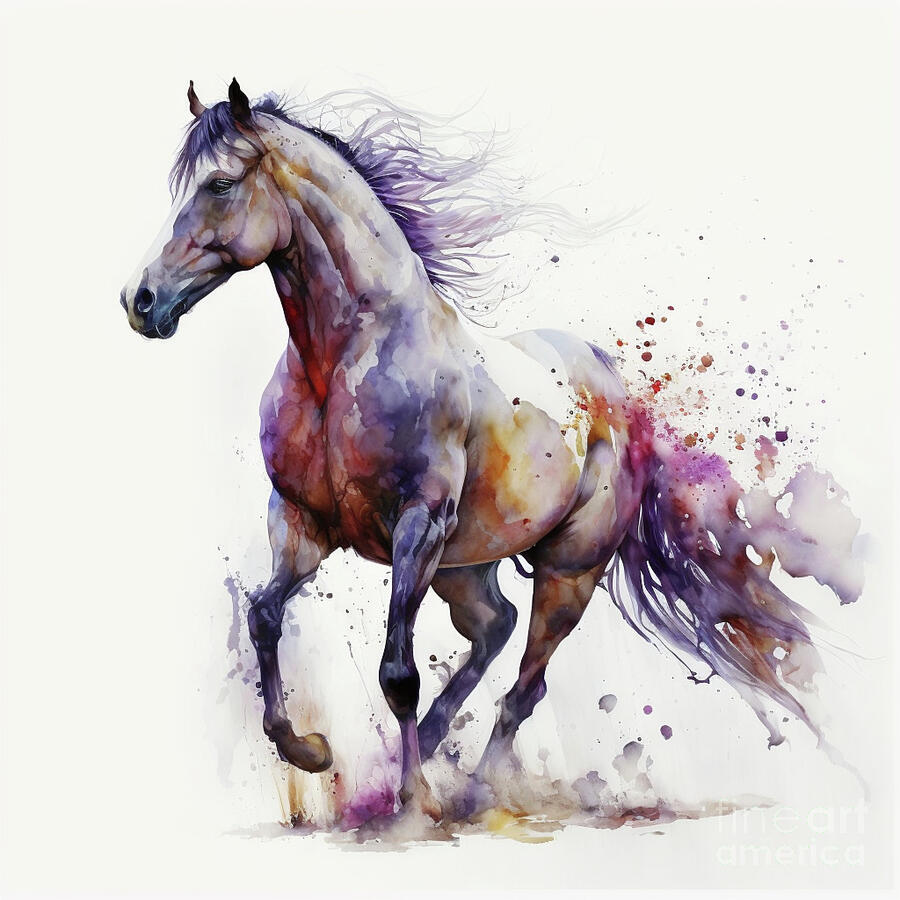 Running horse watercolour Digital Art by Digital Hue - Pixels