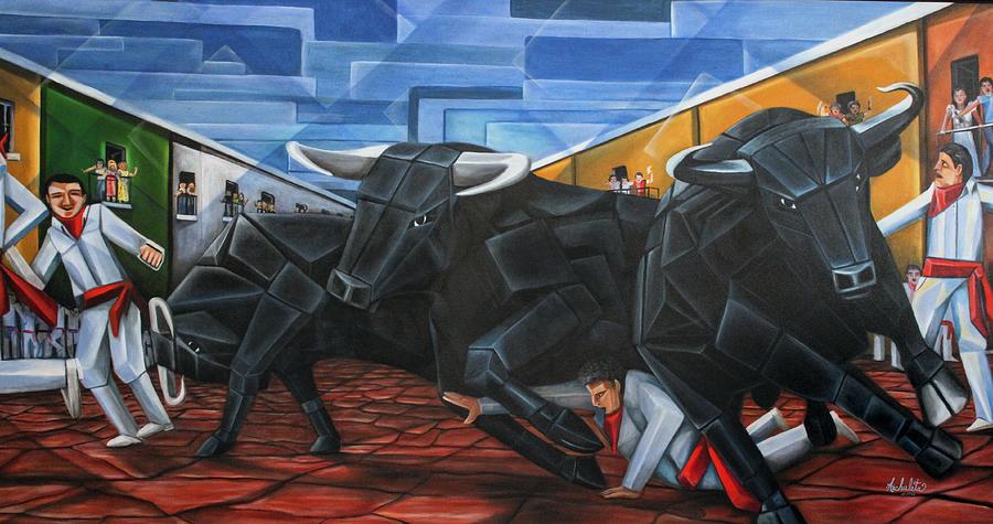 Running Of The Bulls Painting - Running of the Bulls by Ruben Archuleta - Art Gallery