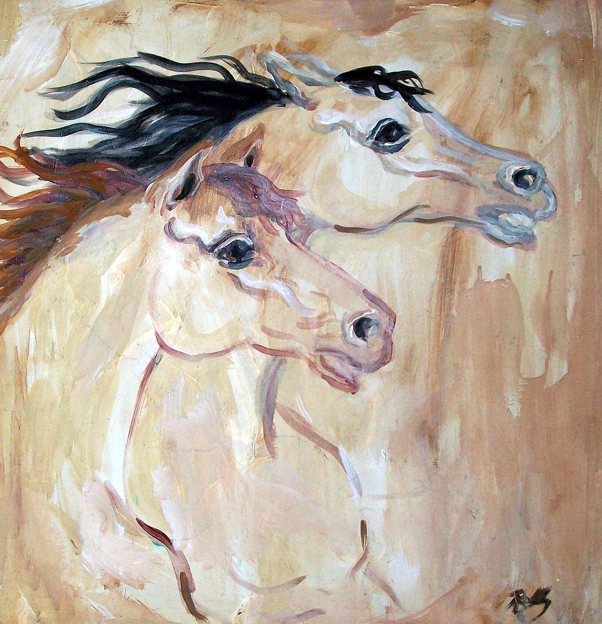 Abstract Horses Painting - Running on Beige by Relly Peckett