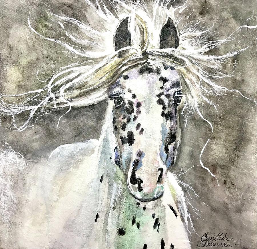 Running Pinto Horse Painting by Cynthia Sorensen