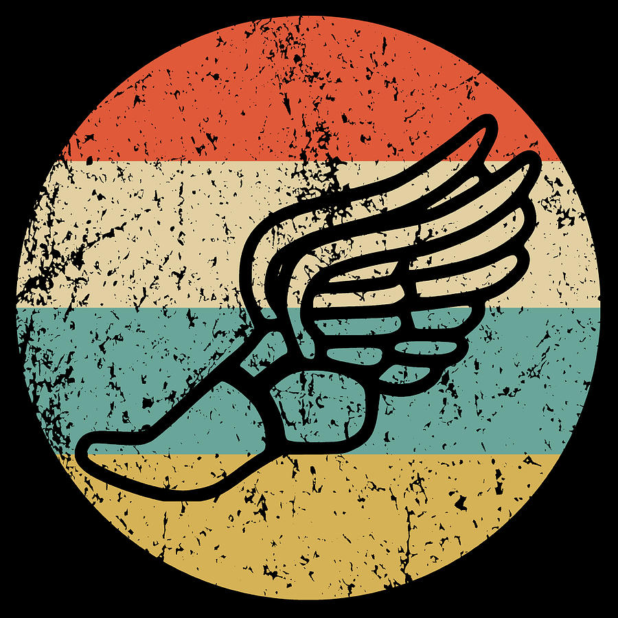 Vintage Digital Art - Running Shoe With Wings Retro Style Track Circle Icon by Kevin Garbes