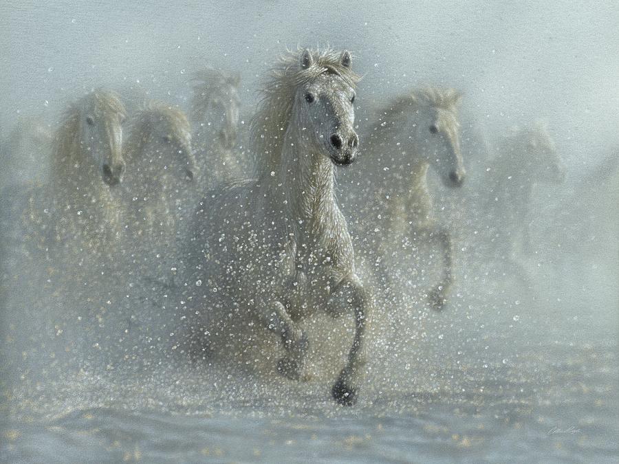 Running Wild - White Horses Painting by Collin Bogle