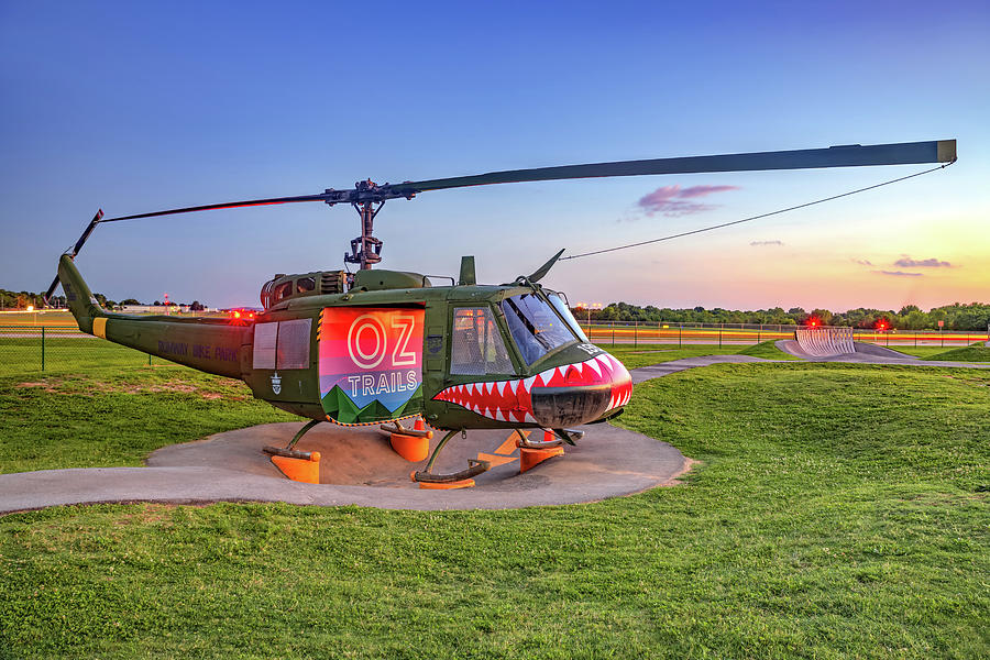Sunset Photograph - Runway Bike Park Helicopter - Springdale Arkansas by Gregory Ballos