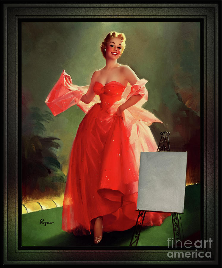 Runway Model In A Pink Dress by Gil Elvgren Pin-up Girl Wall Decor Artwork Painting by Rolando Burbon