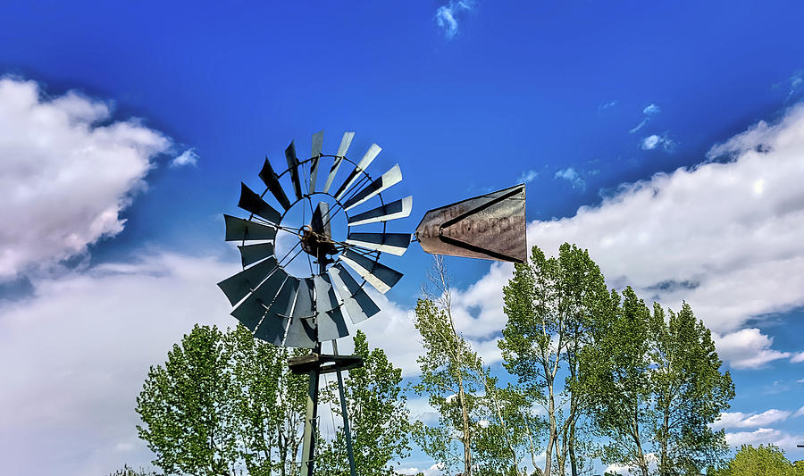 Rural America Windmill Blue Skies Photograph by Cathy Anderson