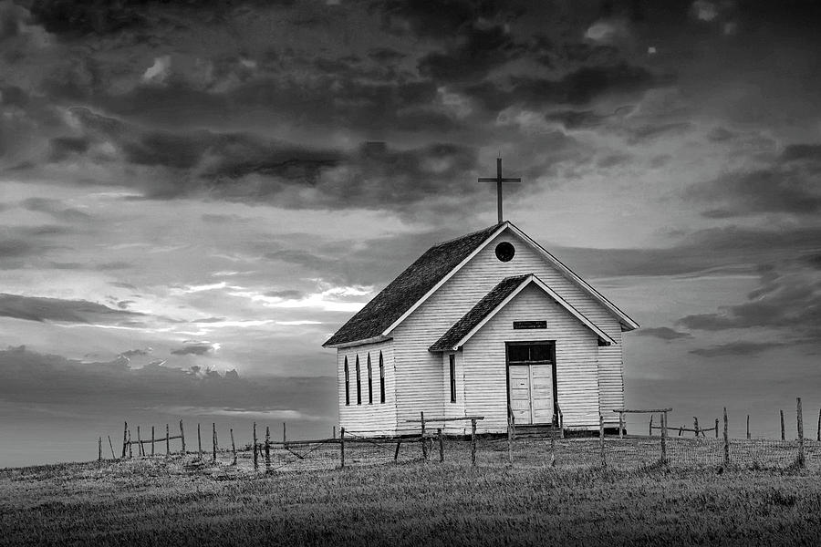 Rural Country Church in Black and White Photograph by Randall Nyhof