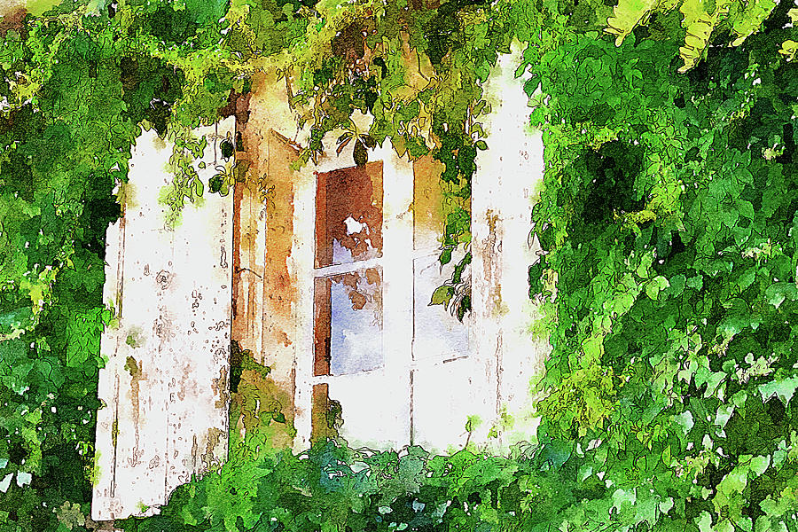 Rural French Window Provence Digital Watercolor Mixed Media by Tatiana Travelways