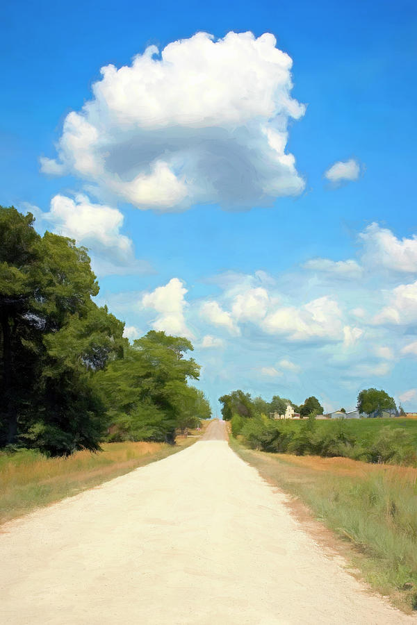 Rural Kansas gravel road with clouds and a farm Photograph by Michael