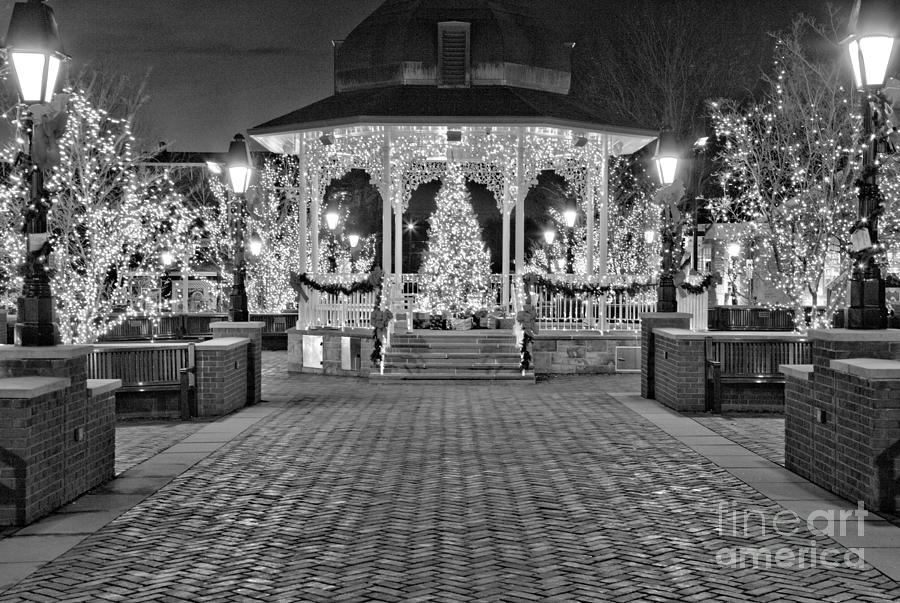 Rural Pennsylvania Holiday Town Square Black And White Photograph by Adam Jewell