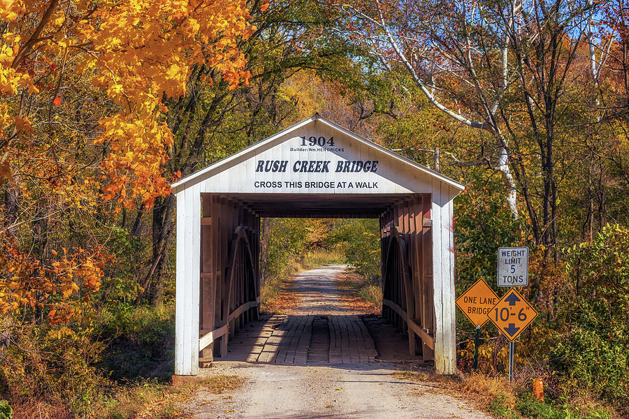 Rush Creek Covered Bridge - Parke County, Indiana Photograph by Susan Rissi Tregoning