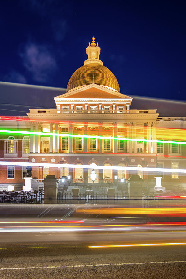 Rush Hour in front of the Massachusetts Statehouse Photograph by Kristen Wilkinson