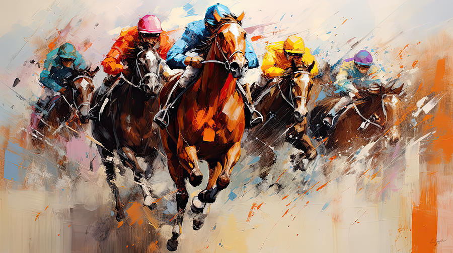 Rush of the Race - Horse Racing Art Painting by Lourry Legarde