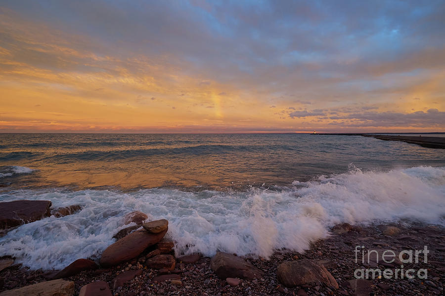 Sunset Photograph - Rushing Waves and Cotton Candy Sky by Rachel Cohen