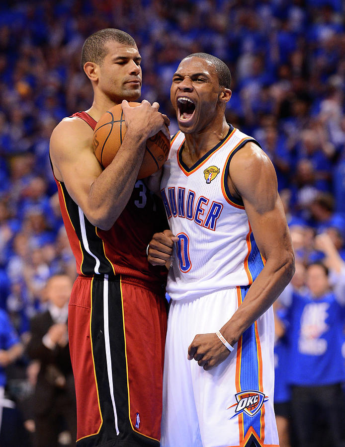 Russell Westbrook and Shane Battier Photograph by Ronald Martinez