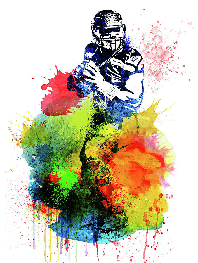 Russell Wilson Mixed Media - Russell Wilson Watercolor I by Naxart Studio