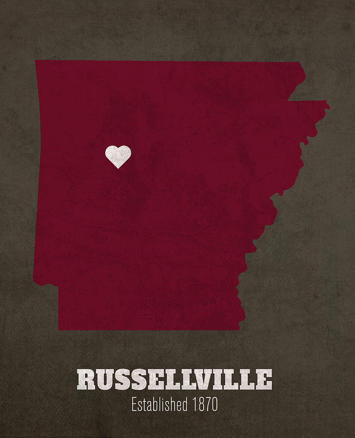 Russellville Arkansas City Map Founded 1870 Arkansas State University Color Palette Mixed Media 8125