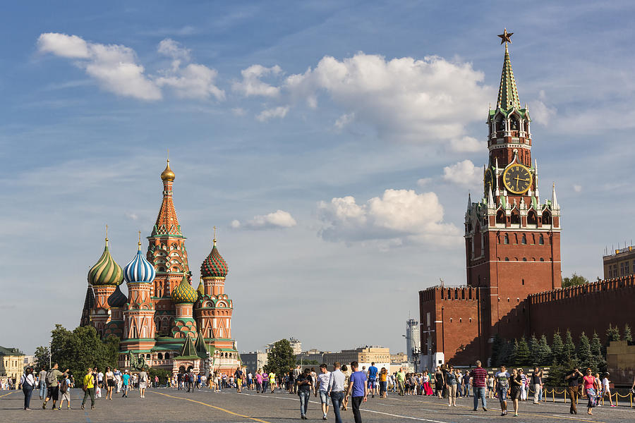 Russia, Moscow, Saint Basils Cathedral with Kremlin Wall and Spasskaya Tower Photograph by Westend61